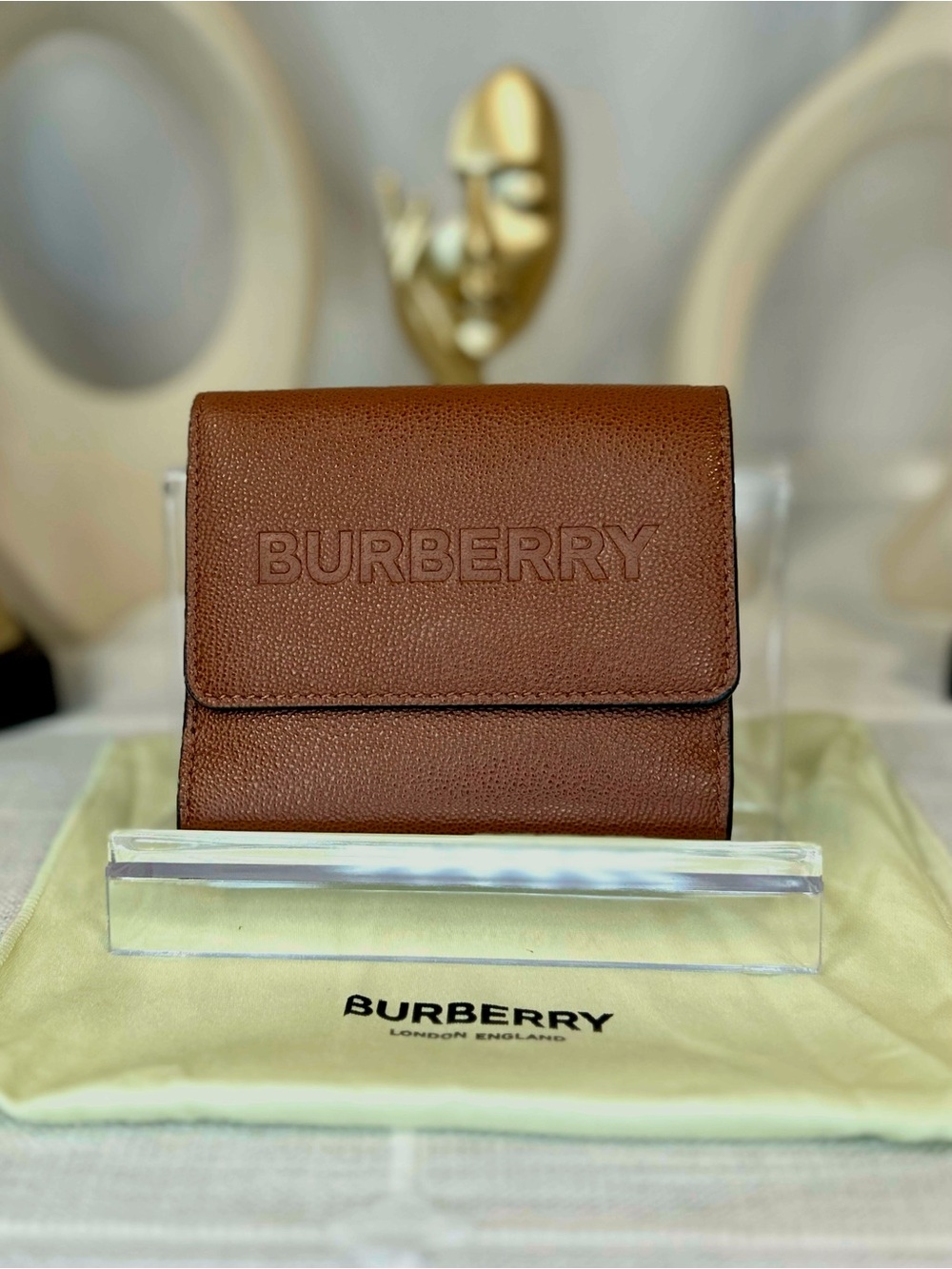 NEW! Burberry Luna Tan Grained Leather Compact Wallet